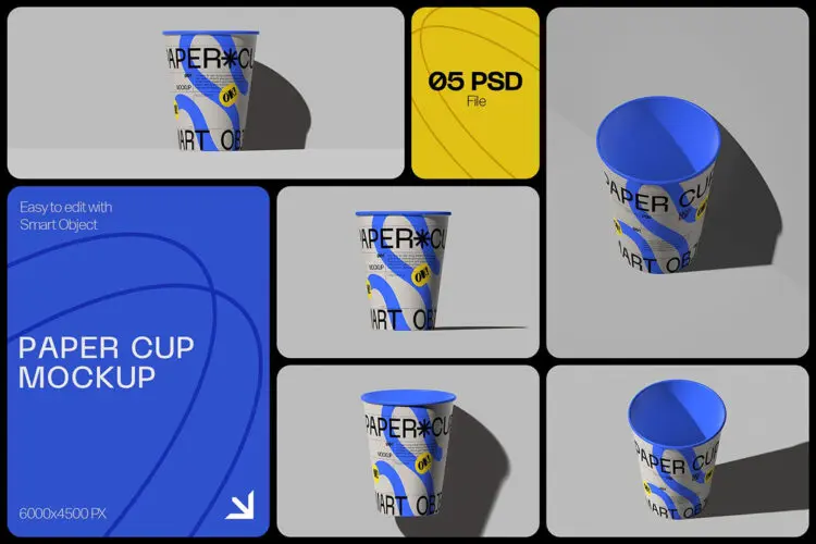 5款一次性咖啡杯热饮纸杯水杯包装设计展示效果图杯子ps样机素材 Paper Cup Mockup
