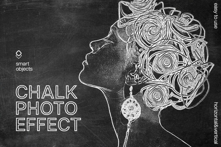 手绘艺术粉笔画素描草图照片图像滤镜ps特效预设模板 Chalkboard Photo Effect