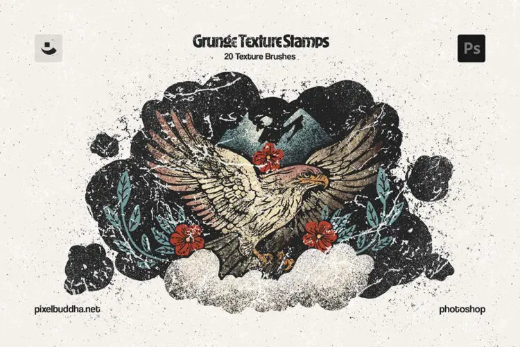 复古做旧砂砾块状Grunge纹理肌理PS绘画笔刷画笔素材 Grunge Stamp Photoshop Brushes