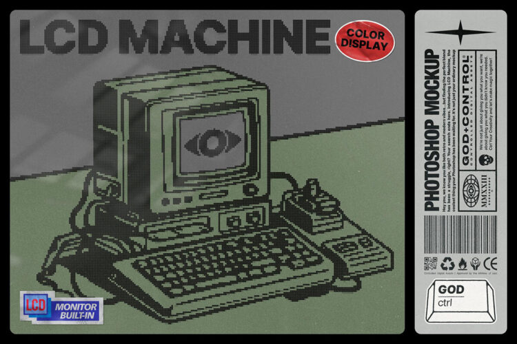 4款复古LCD像素艺术游戏机屏幕logo文本图形特效叠加PSD样机 LCD Machine | Photoshop Mockup