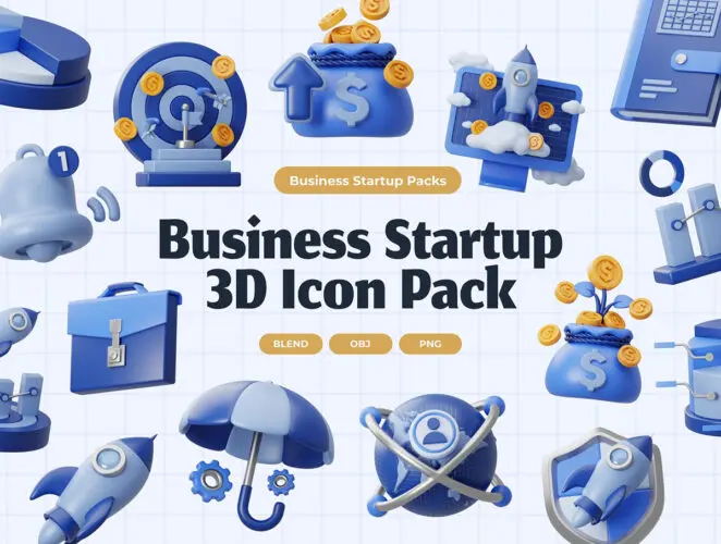 20款现代创新金融科技理财3D插图图标Icons设计Blender/PNG/OBJ格式素材 Business Startup 3D Icons