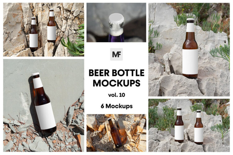 玻璃啤酒瓶模型瓶身包装标识设计贴图ps样机素材 Bottle Mockups – Packaging Mockups vol 10