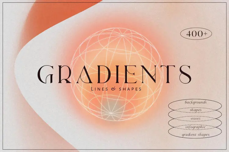 400多款科幻未来抽象渐变背景箭头信息线性波浪空间地形网格设计素材 GRADIENTS Lines & Shapes Collection