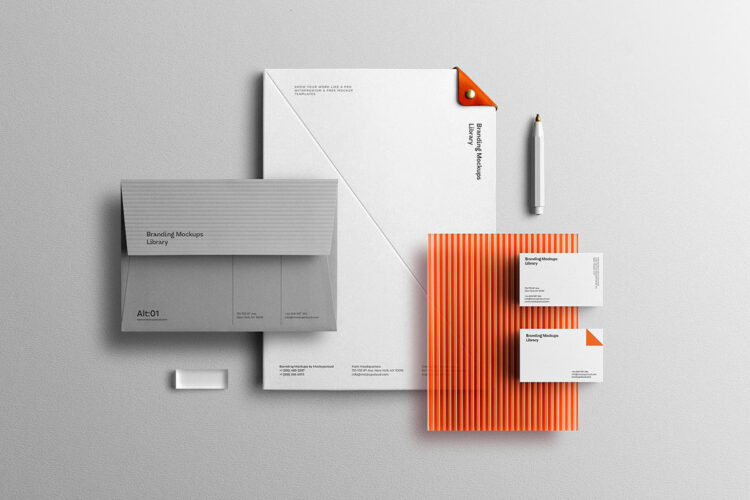 信封卡片信纸邀请函办公文具vi设计贴图ps样机素材场景展示效果 Branding Office Supplies Mockup