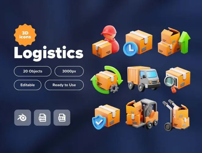 20个货物运输物流配送场景演示webp免抠图3D图标icon素材 3D Logistics
