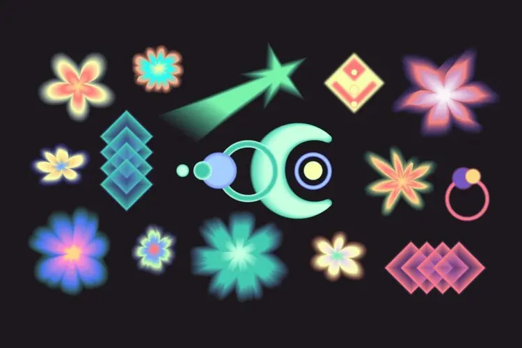 梦幻霓虹散光蒸汽波渐变花朵绽放元素插图Ai矢量设计素材 Neon Gradient Mystical Bloom