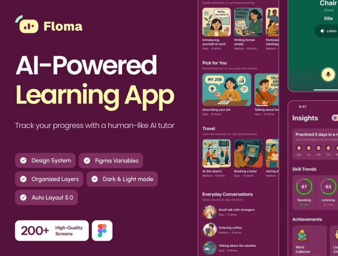 AI 驱动的英语口语应用程序 UI 套件 Floma – AI-powered English Speaking App UI Kit