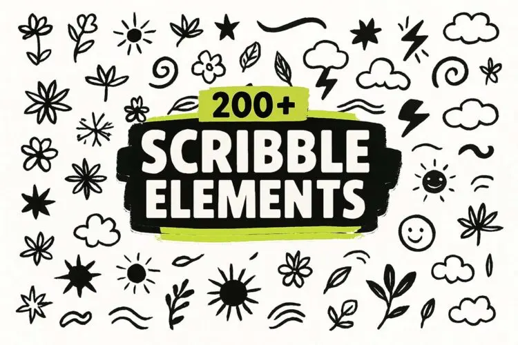 创意手绘幼儿涂鸦草图动物植物符号元素插图Png/Ai矢量设计素材 Scribble Elements Collection