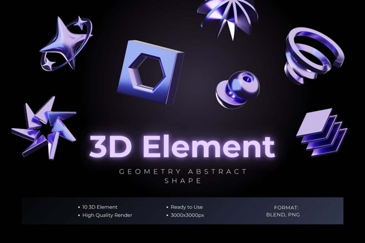 科幻未来3D抽象几何图形元素png免抠图设计素材 Futuristic 3D Abstract Geometric Shapes Collection