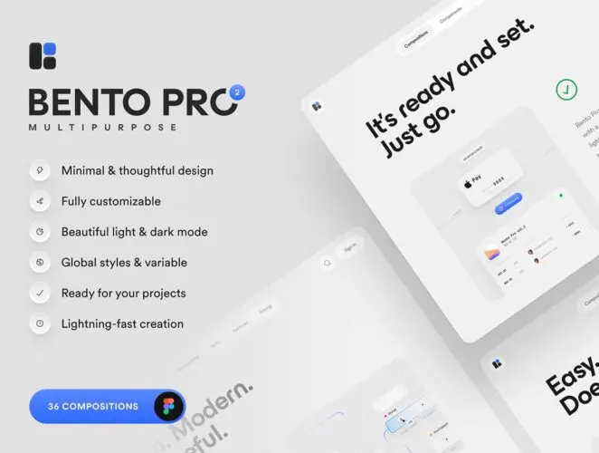 36款双配色多用途极简金融科技社媒弹窗卡片样式ui界面设计模板 Bento Pro Multipurpose 2.0