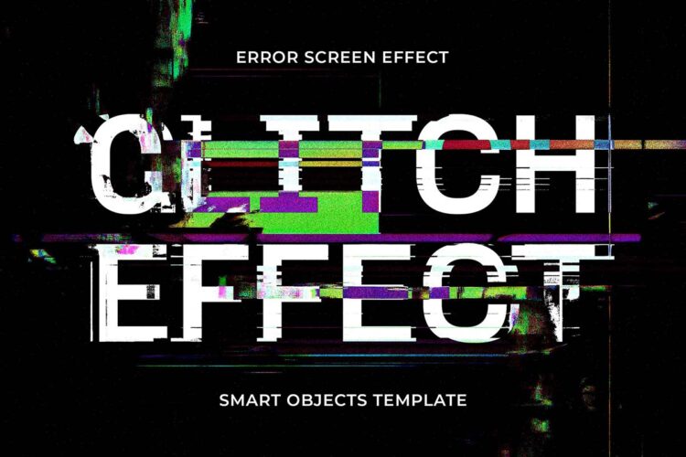 复古显示器故障失真扭曲错误文本徽标ps特效预设模板 Glitch Text & Logo Effect