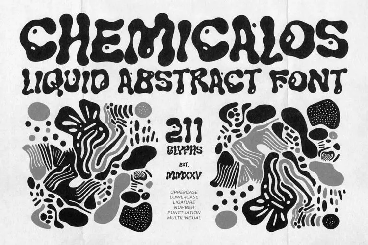 潮流文创时尚创意海报画册封面标题液体艺术英文字体包 CHEMICALOS — Liquid Abstract Font