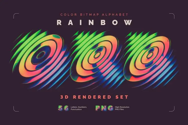 潮流复古时尚抽象艺术彩虹渐变英文字母数字符号webp免扣图片素材 Rainbow Orb – Color PNG Alphabet