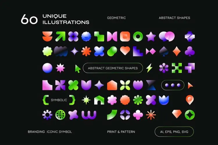 60款现代潮流简约渐变时尚抽象几何图形符号图标ai矢量设计素材 Gradient Abstract Geometric Shapes