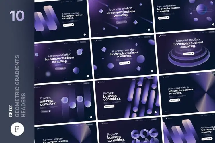 10个创意抽象艺术渐变科技几何图形国外设计素材 Figma Geometric Gradients