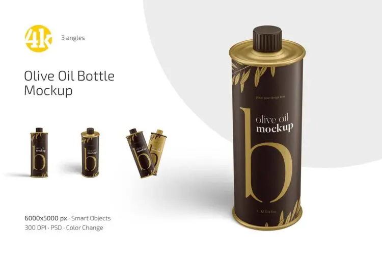 橄榄油金属瓶模型品牌logo包装设计贴图ps样机素材模板 Olive Oil Metal Bottle Mockup Set