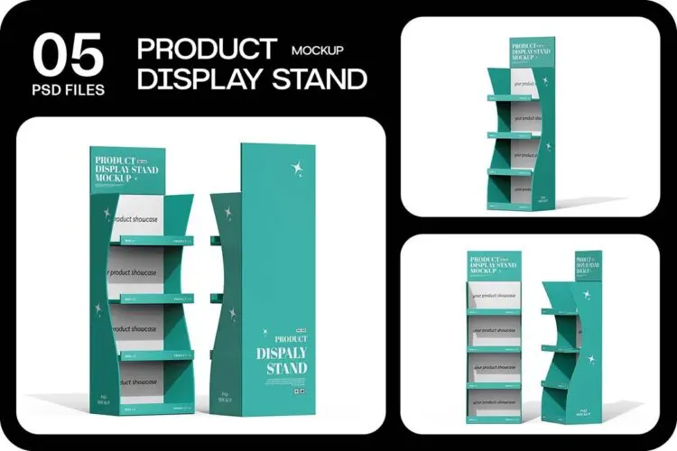 商品广告货架模型展示设计贴图ps样机素材模板 Product Display Stand Mockup
