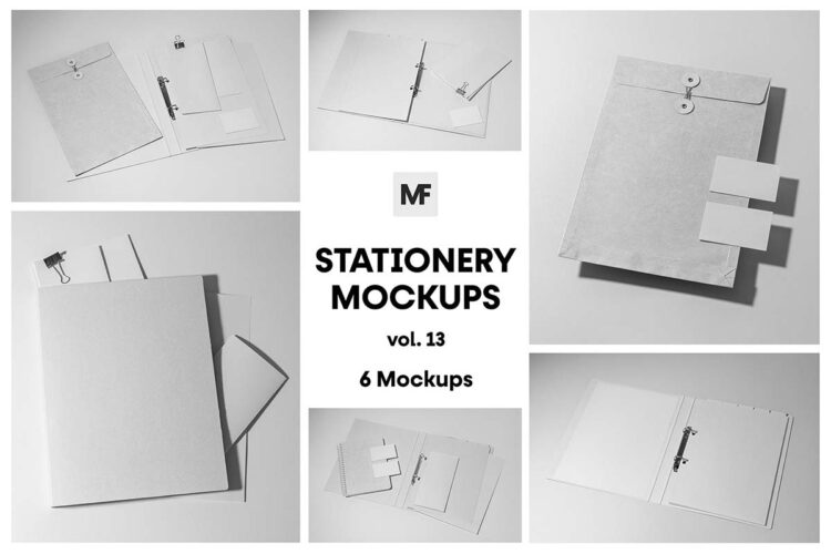 6款文件夹名片公文袋圈装记事本模型展示设计贴图psd文具样机素材 Stationery Products Mockups vol.13