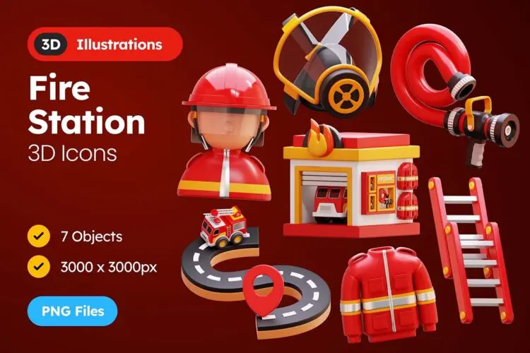 30款3D立体火警消防安全宣传消防员云梯消防栓icon图标插图webp免抠图片 Fire Fighter 3D Icons