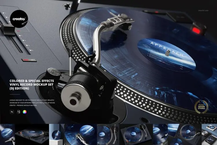 11款简约时尚黑胶唱机音乐专辑光碟唱片封面设计展示效果图ps样机 Special Effects Vinyl Record Mockup