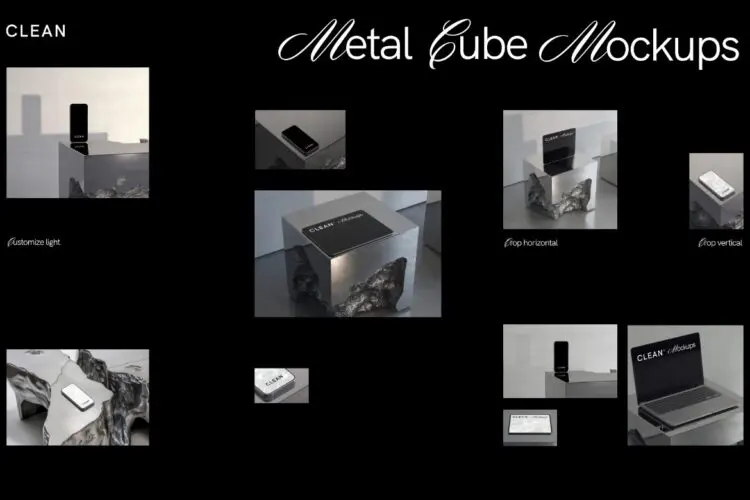 7款金属工业风iPhone手机iPad平板Macbook笔记本电脑ps样机素材 Metal Cube Pack