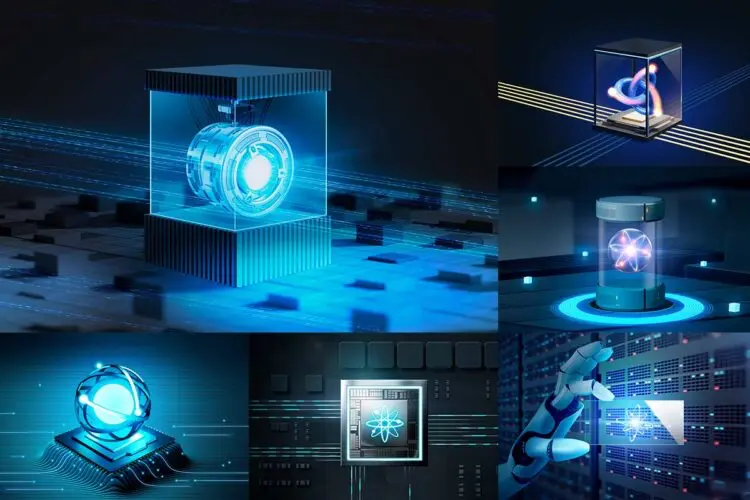 12款未来科幻人工智能芯片量子计算机科技海报主视觉ps设计素材 Quantum Computer Key Visual