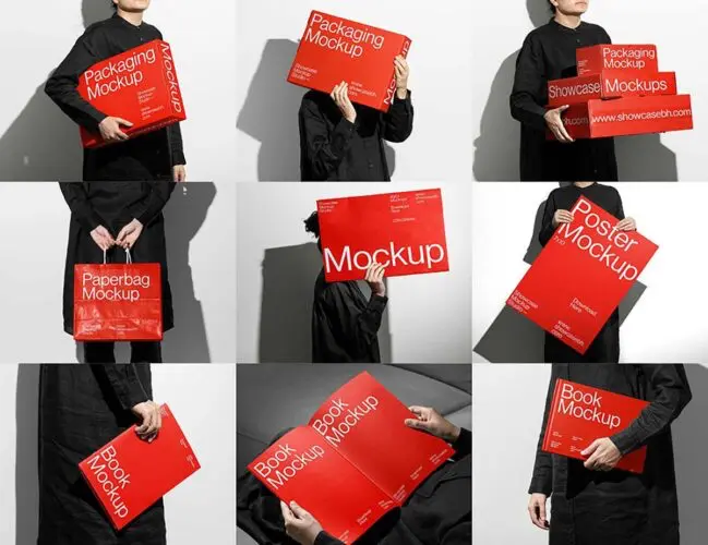 14款毕设手持包装盒纸袋海报书籍封面设计作品展示效果图ps样机 MN0_Mockup Bundle