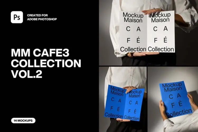 14款咖啡馆酒吧餐厅手持菜单画册单页折页设计展示效果图ps样机 MM Cafe3 Collection VOL.2