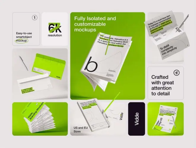 16款名片信纸信封文具封面品牌VI应用设计作品展示效果图ps样机 Vidde Branding Mockups