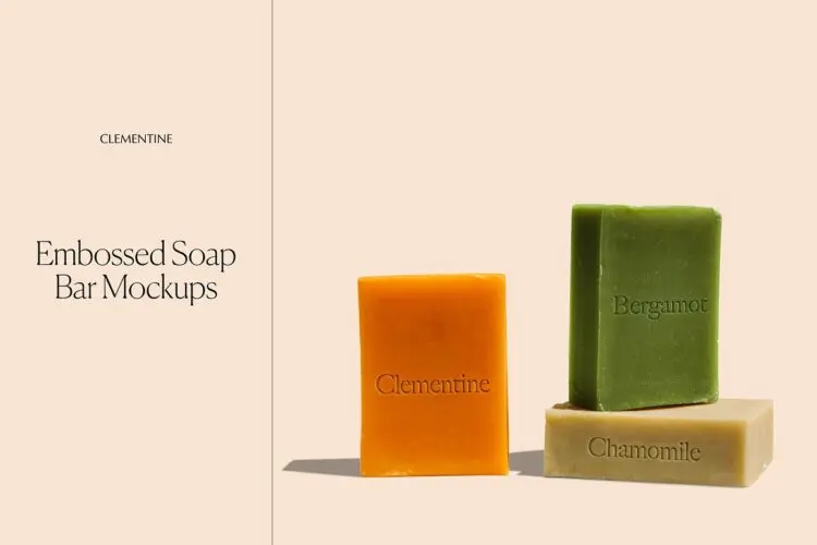 压花凹印香皂肥皂模型多角度展示设计贴图ps样机素材 Embossed Soap Bar Mockup