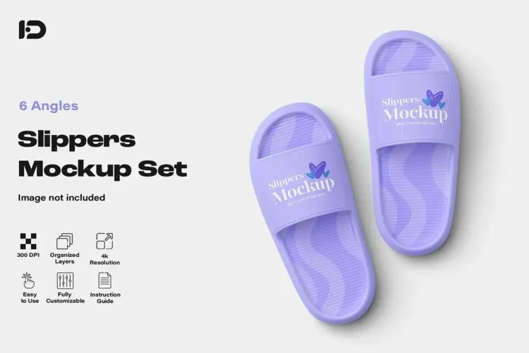 塑料拖鞋凉鞋模型品牌logo标识设计贴图ps样机素材模板 Slippers Mockup Set