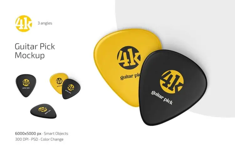 吉他拨片模型品牌logo标识印花图案设计贴图ps样机素材模板 Guitar Pick Mockup Set