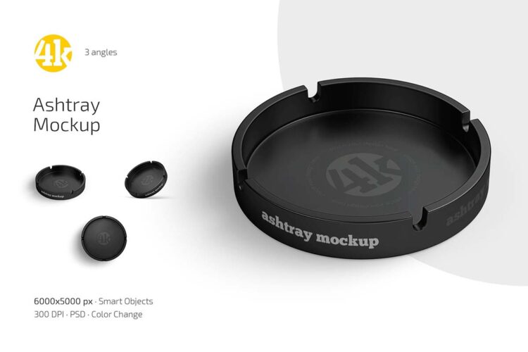 烟灰缸模型品牌logo标识设计贴图ps样机素材模板 Ashtray Mockup Set