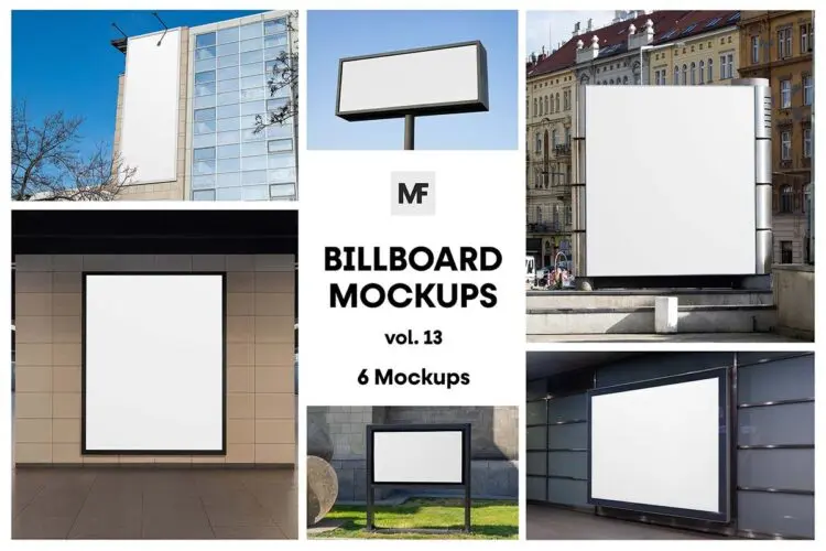 6款户外墙面横幅广告牌海报框架模型展示设计贴图psd样机素材 Commercial Billboard Mockups vol.13