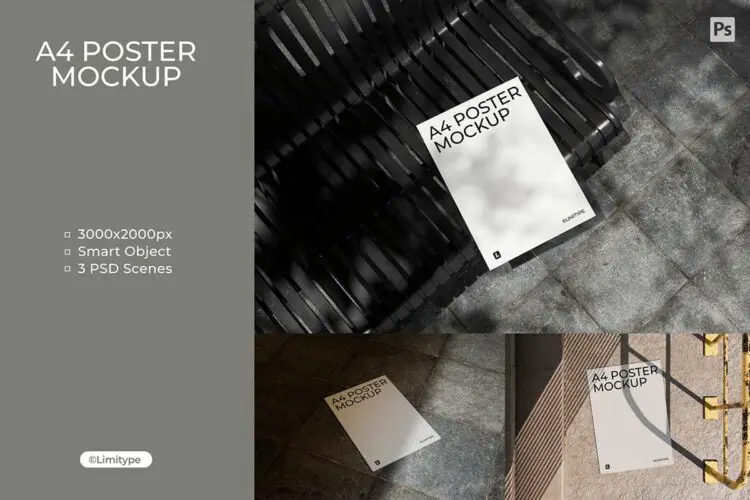 A4宣传广告单页海报模型户外展示设计贴图ps样机素材 A4 Poster Mockup – LT3