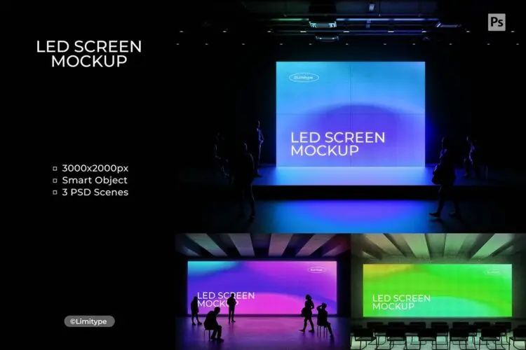 LED大屏幕横幅广告牌模型展示设计贴图ps样机素材 LED Screen Mockup – LT5