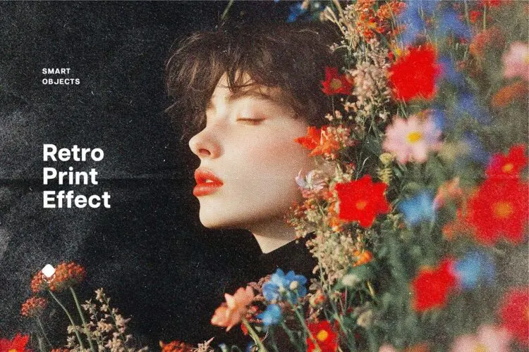 潮流复古怀旧褪色折痕印刷磨损肌理滤镜人像照片后期ps特效样机 Retro Print Photo Effect