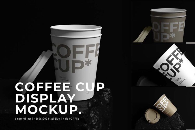 带杯盖的一次性咖啡纸杯水杯模型套杯展示设计贴图ps样机素材模板 Papper Coffee Cup ver.5 – Mockup