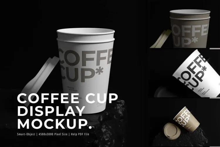 带杯盖的一次性咖啡纸杯水杯模型套杯展示设计贴图ps样机素材模板 Papper Coffee Cup ver.5 – Mockup