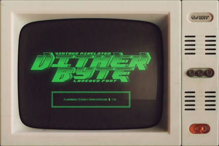 80年代Dither Byte复古怀旧像素8位街机游戏海报标题装饰英文字体 Dither Byte – Vintage Pixel Font