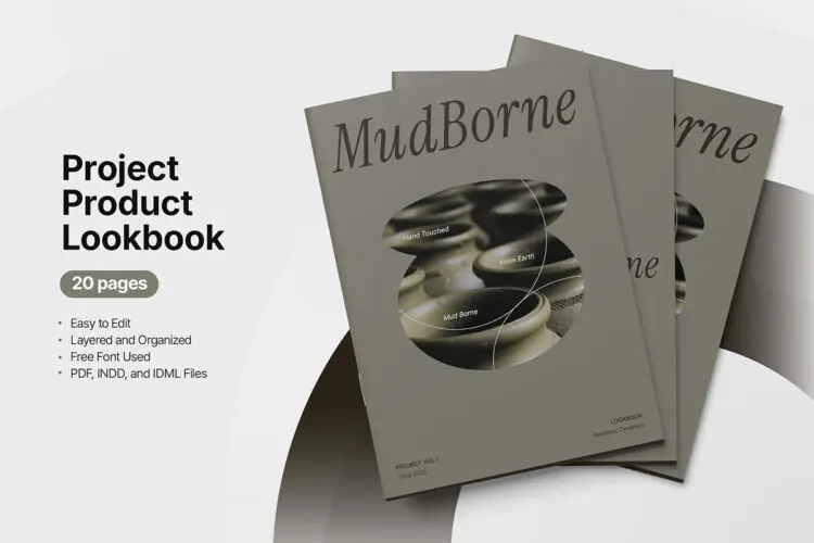 20页A4竖版时尚简约产品手册品牌画册作品集排版设计id版式模板 Project Product Look Book Template