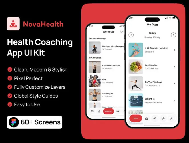 健康指导应用程序 UI 套件 NovaHealth – Health Coaching App UI Kit