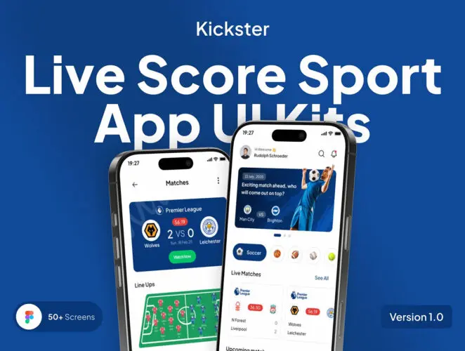 50+屏国外体育竞技实时比分和体育新闻应用 UI 套件 Kickster – Live Score and News Sport App UI Kits