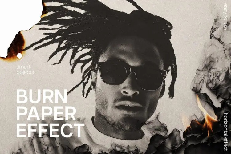 火焰燃烧烧焦复古照片滤镜ps特效样机素材预设模板 Burn Paper Photo Effect