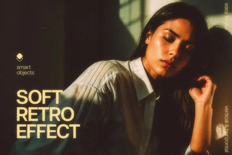 潮流复古怀旧柔光电影胶片艺术滤镜人像照片后期ps特效样机模板 Soft Retro Photo Effect