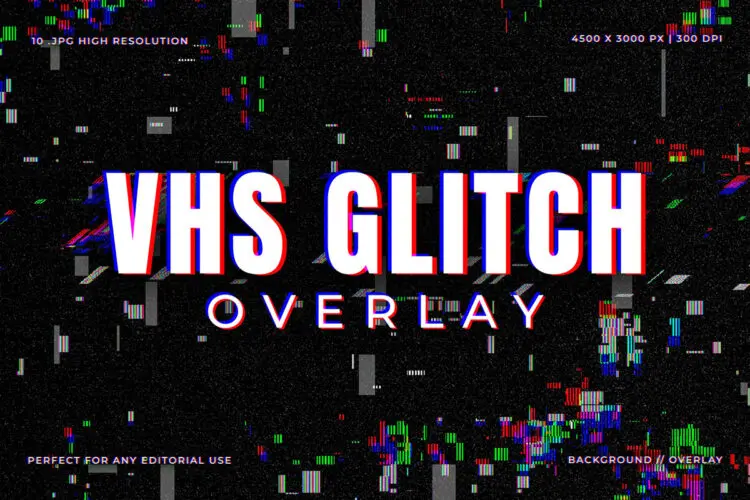 复古VHS信号故障错误失真颗粒纹理背景叠加图片设计素材 Retro VHS Glitch Overlay