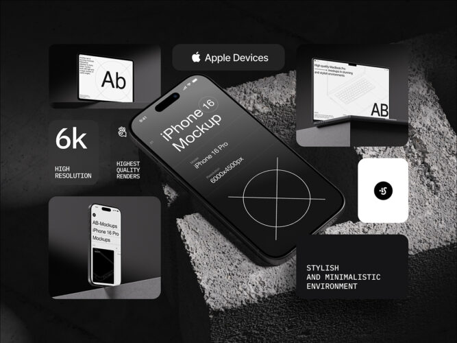 16款岩石水泥工业风iPhone手机iPad平板Macbook笔记本ps样机素材 AB-Mockups, Apple Devices