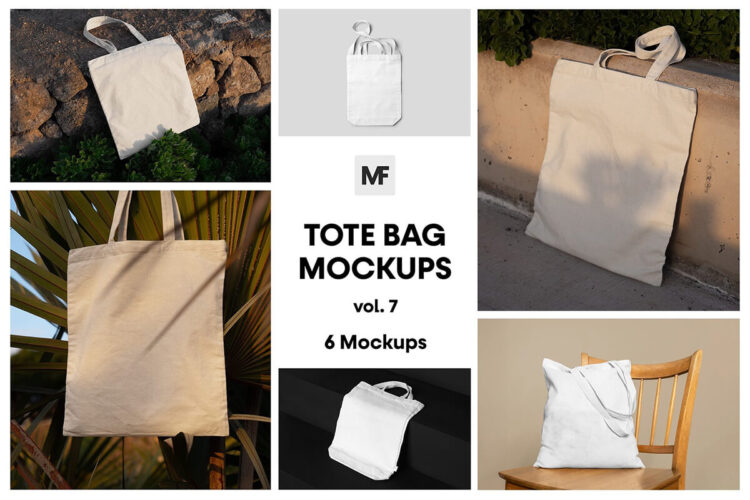 6款帆布袋手提袋购物袋模型品牌logo标识设计贴图psd样机素材 Canvas Bag Mockups vol.7 – Shopping Bags