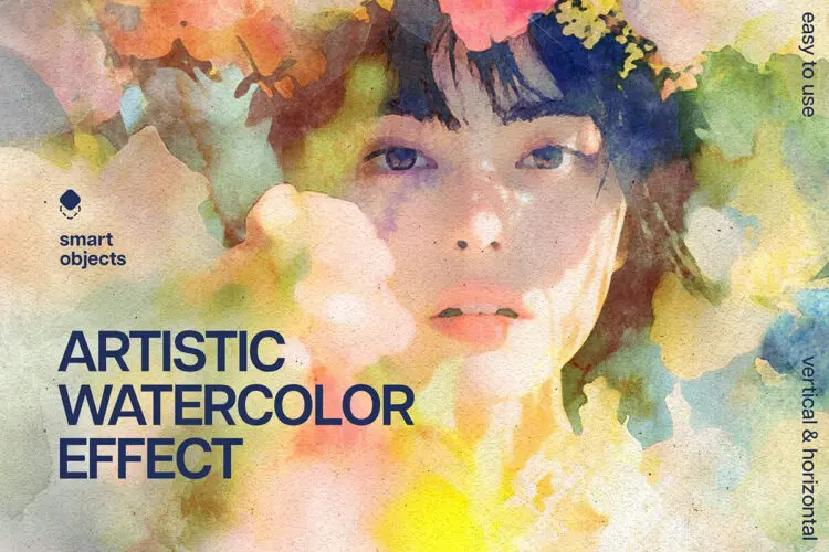 时尚手绘水粉绘画艺术水彩画风格滤镜人像照片后期ps特效样机模板 Artistic Watercolor Photo Effect