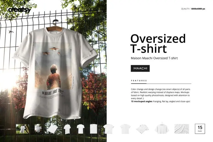 15款Oversize大码宽松短袖t恤服装图案设计展示效果图ps样机素材 Oversized T-Shirt Mockup Set